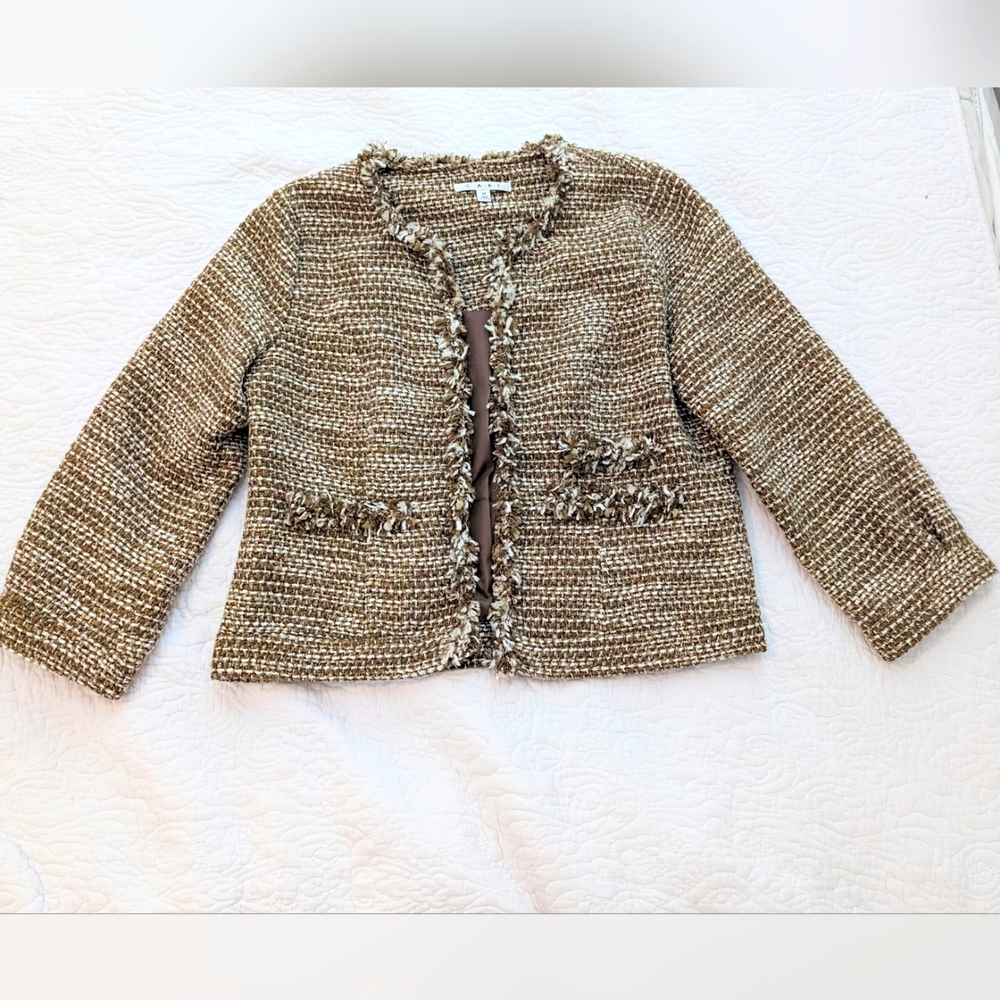Cabi Fringe Tweed Lady Jacket Size M